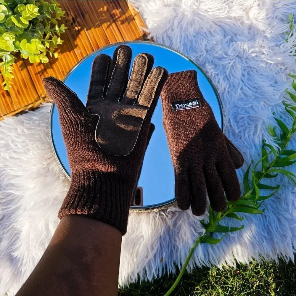 Thinsulate Thermal Brown Insulated Acrylic Blend Suede Lether Detail Unisex Glov